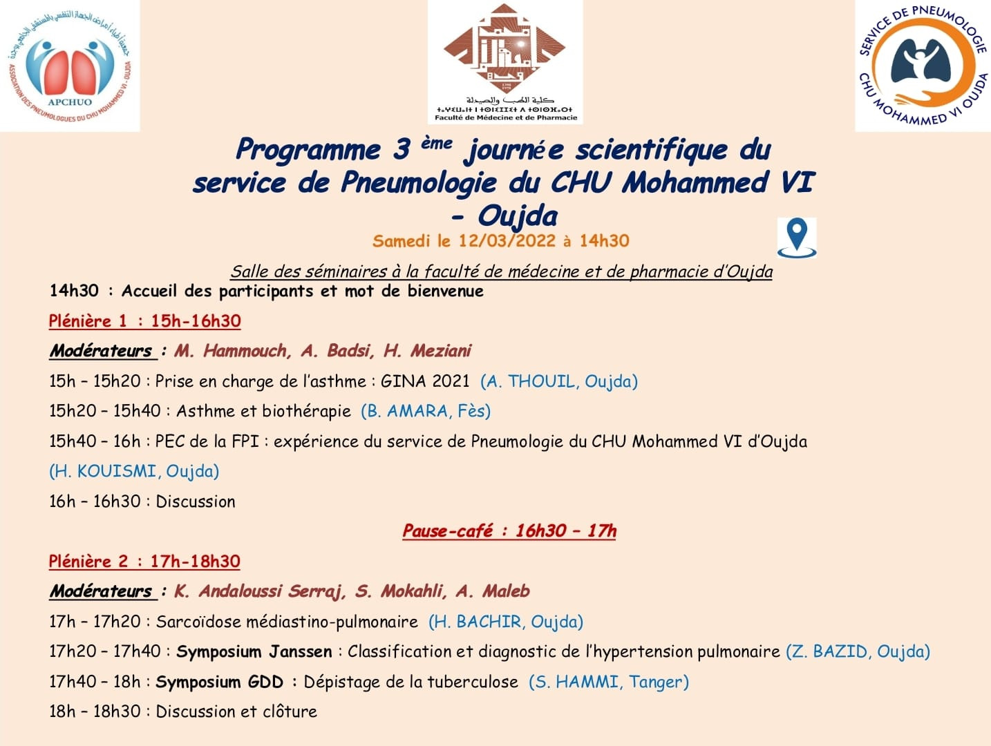 3ème Journée Scientifique du Service de Pneumologie du CHU Mohammed VI - Oujda
