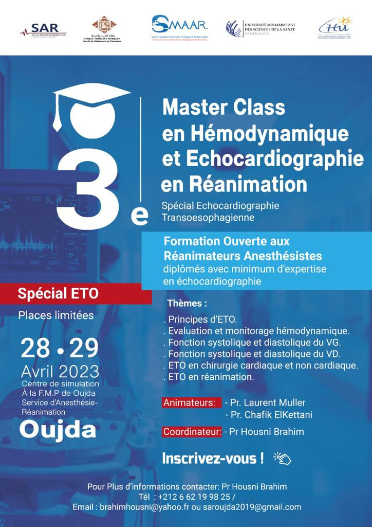 Master Class en Hémodynamique et Echocardiographie en Réanimation
